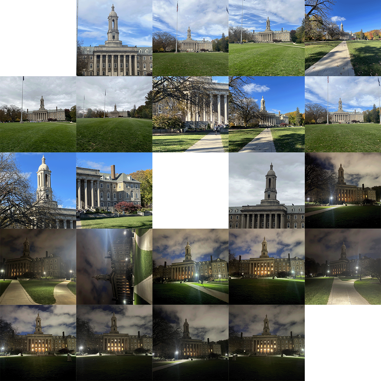 The 22 photos I used to retrain the model, so when I ask for Old Main it will give something similar to these. Yes I realize one of the photos is rotated, the model was trained with that photo rotated and it didn’t seem to effect the results.