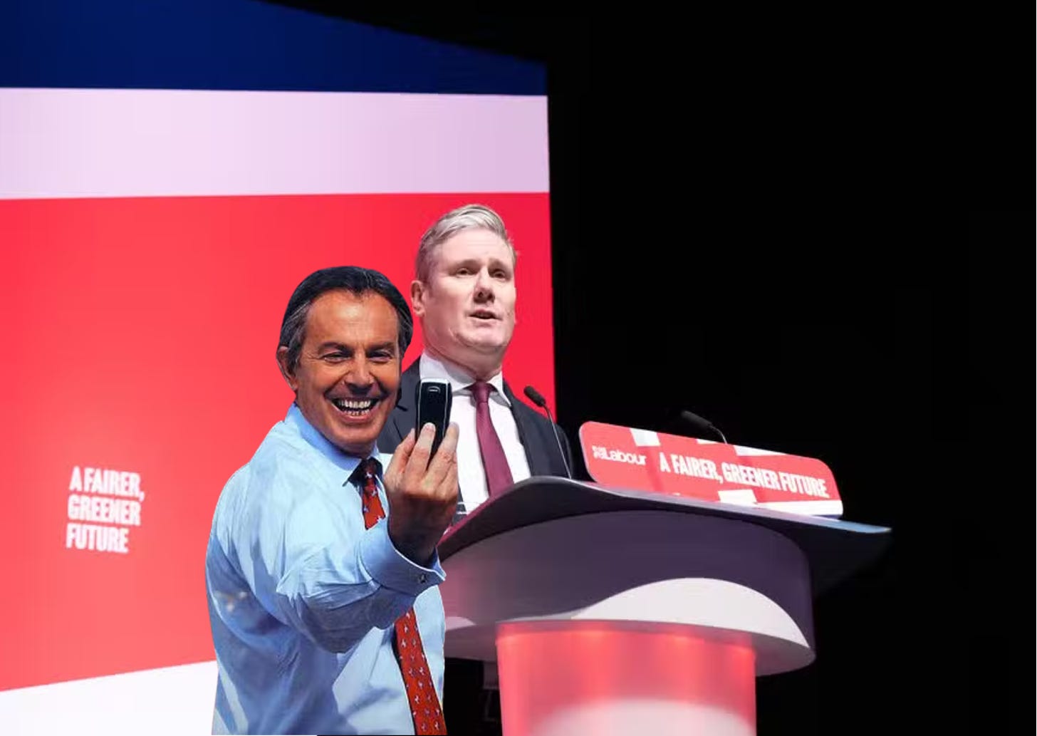 A time travelling Tony Blair snaps a selfie with Keir Starmer