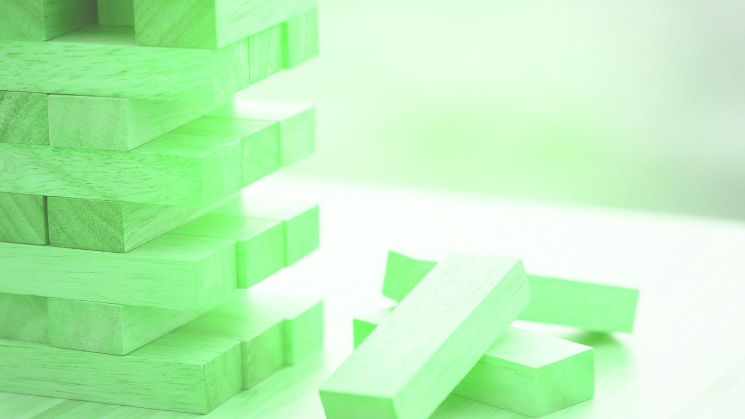 green jenga pieces