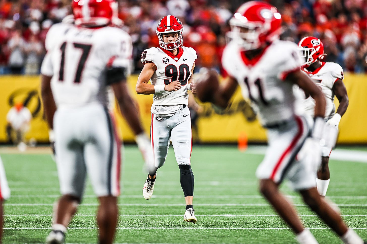 Georgia punter Jake Camarda (90) during the Duke’s Mayo Classic against Clemson at Bank of America Stadium in Charlotte, NC., on Saturday Sept. 4, 2021. (Photo by Tony Walsh) Georgia punter Jake Camarda (90) during the Duke’s Mayo Classic against Clemson at Bank of America Stadium in Charlotte, NC., on Saturday Sept. 4, 2021. (Photo by Tony Walsh)