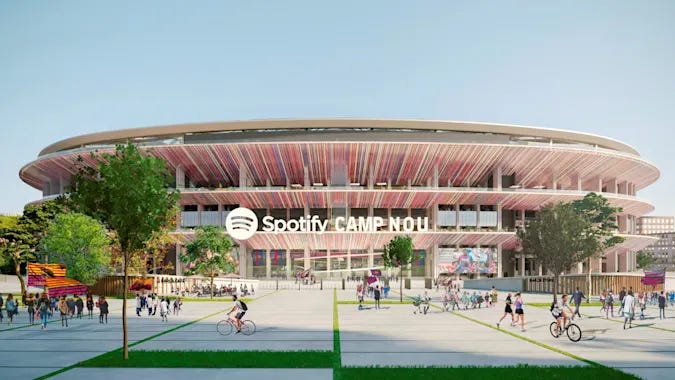 A rendering of Barcelona's stadium after it's rebranded as Spotify Camp Nou.