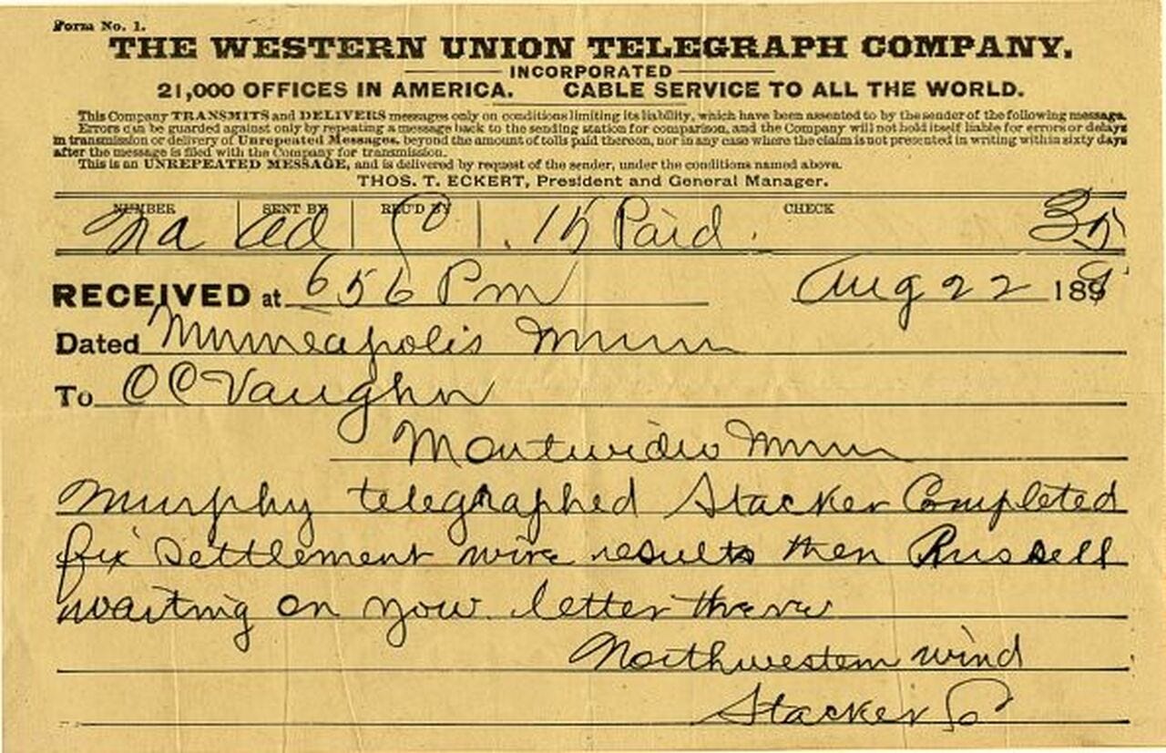 Western Union Telegraph Company Telegram - 1890's - Scripophily.com |  Collect Stocks and Bonds | Old Stock Certificates for Sale | Old Stock  Research | RM Smythe |