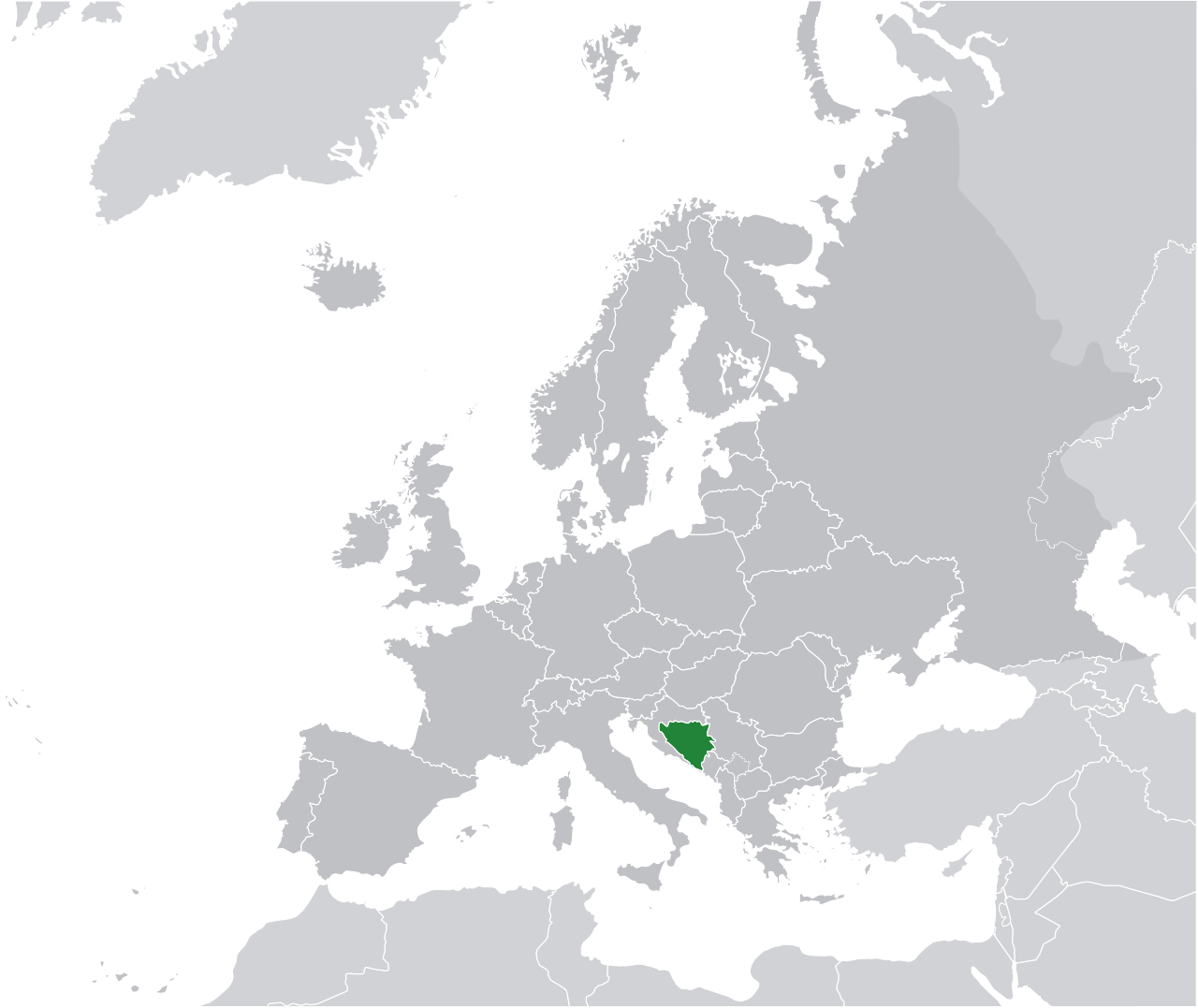 Location of Bosnia and Herzegovina (green) in Europe (dark grey)