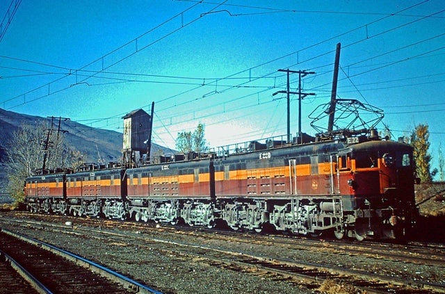Milwaukee Road boxcab set E-22, built by American Locomotive/General  Electric in 1915, is seen here in Washington (1964) : r/trains