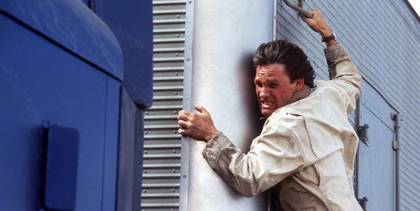 Kurt Russell hangs on for dear life in "Breakdown," a 1997 thriller from Paramount Pictures.