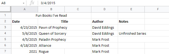 Creating a book list