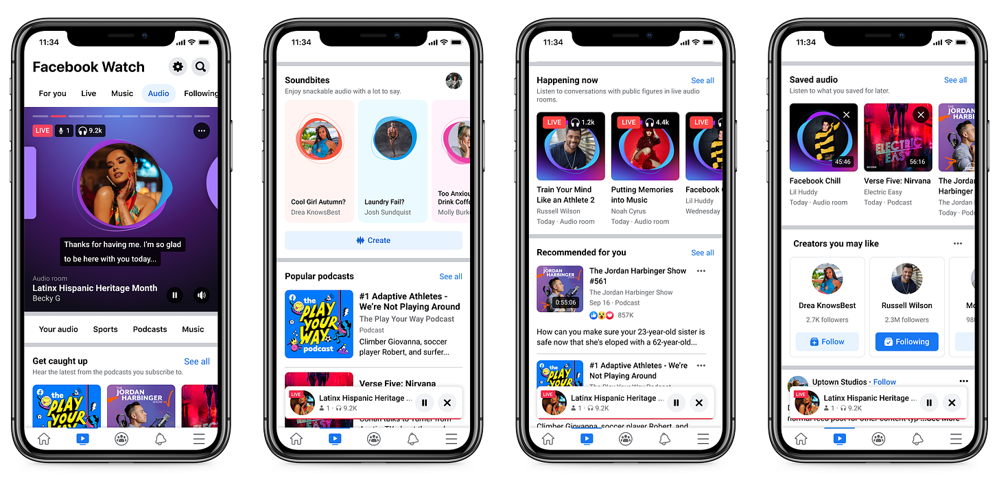 Facebook launches an 'Audio' hub in the US for podcasts, live audio and  short-form clips | TechCrunch