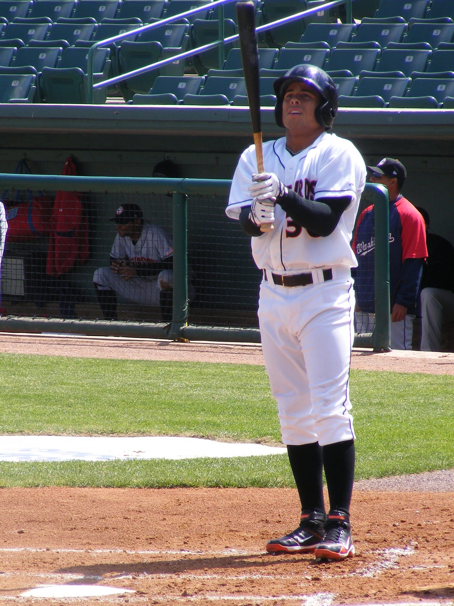 Steve Bumbry takes a moment to gather his thoughts before stepping back in during this game in April. Photo by Kim Corkran.