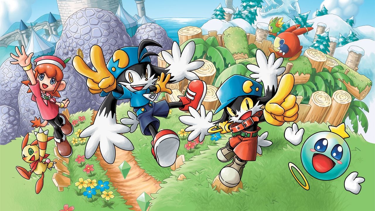 Promotional art for Phantasy Reverie Series, featuring both iterations of Klonoa, as well as the sidekicks from each of the two included games