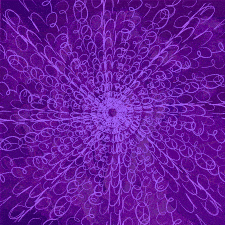 Animated loop with purple-treated background of a photo of plants with lines drawn on top of them. On top the Hebrew handwritten-text of “Chesed” repeats emanating from the center and disappearing again.