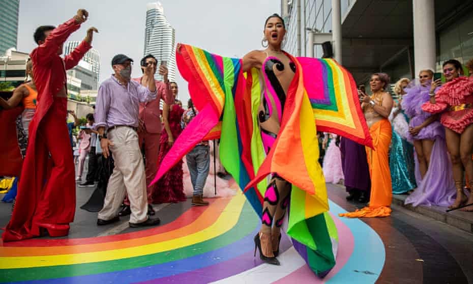 Metinee Kingphayom, a Thai actor and model, attends the Rainbow Runway for Equality at Central World Mall in Bangkok, Thailand.