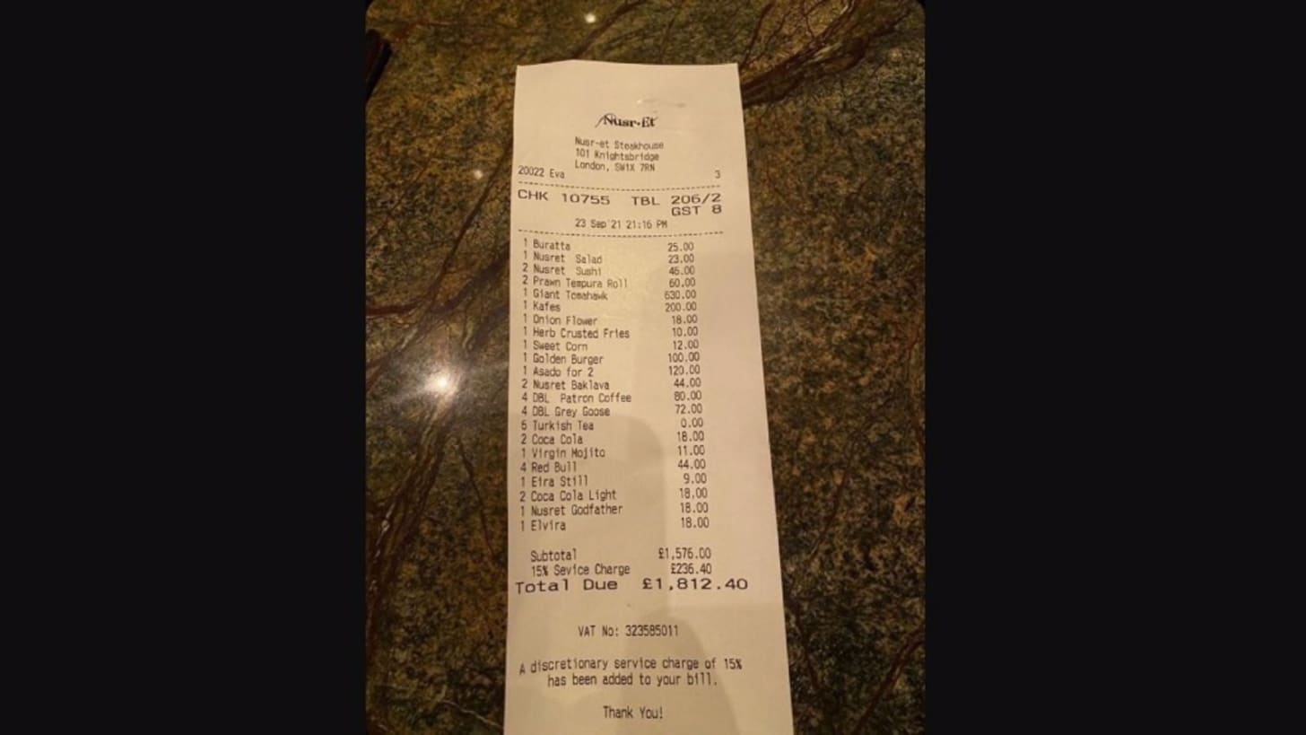 Viral image of receipt from &#39;Salt Bae&#39;s&#39; new restaurant in London shocks  people | Trending - Hindustan Times