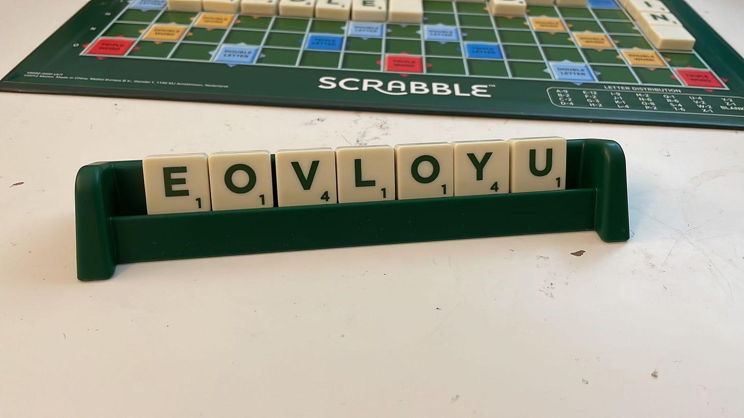 Dean’s scrabble letters: EOVLOYU