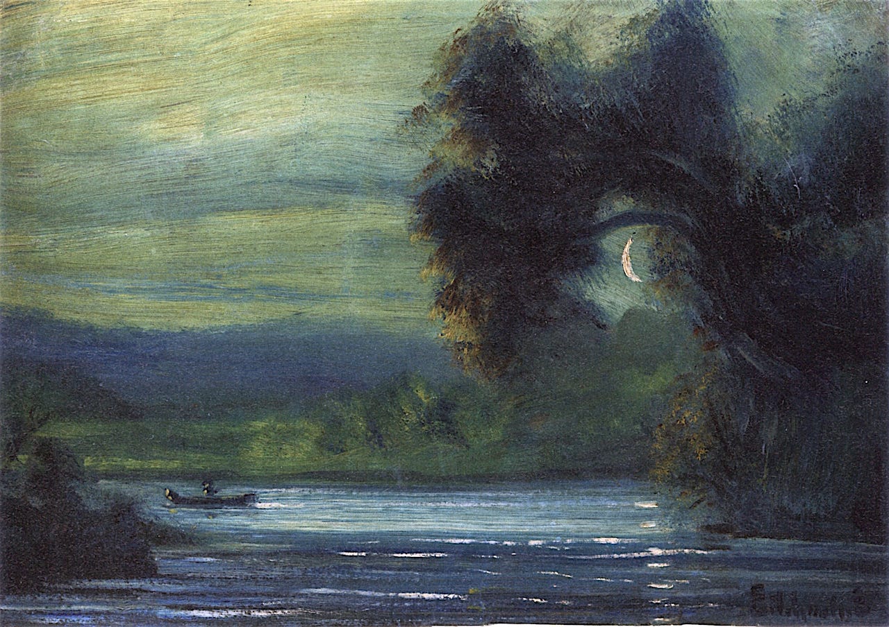 On the River by Waning Moon | Louis M. Eilshemius | oil painting
