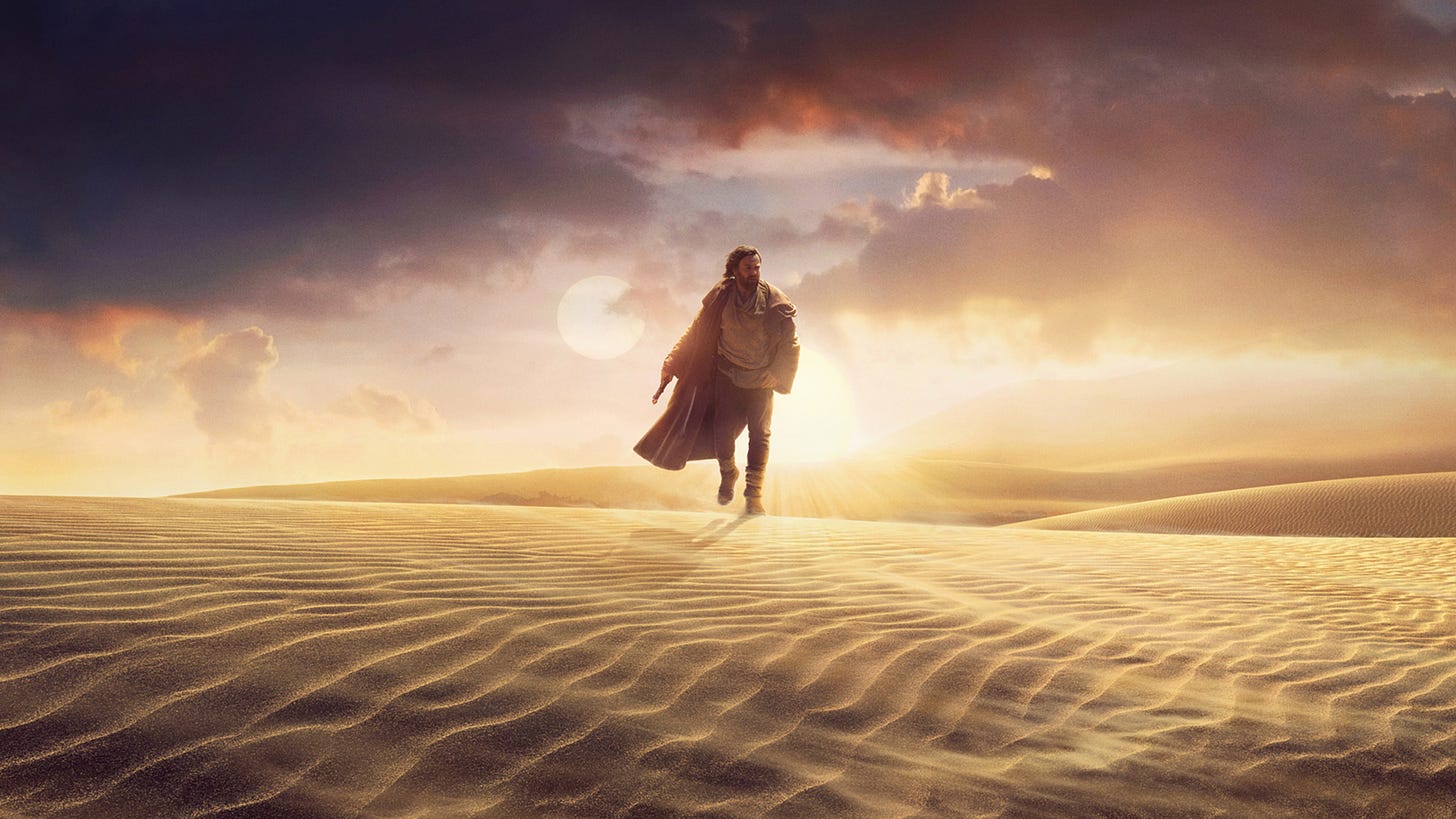 Obi-Wan walking in the desert (probably Tattooine).