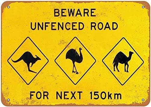 Amazon.com: Beware Kangaroos, Ostriches and Camels Metal Tin Sign ...