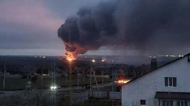 Ammunition depot on fire in Belgorod Region, Russia