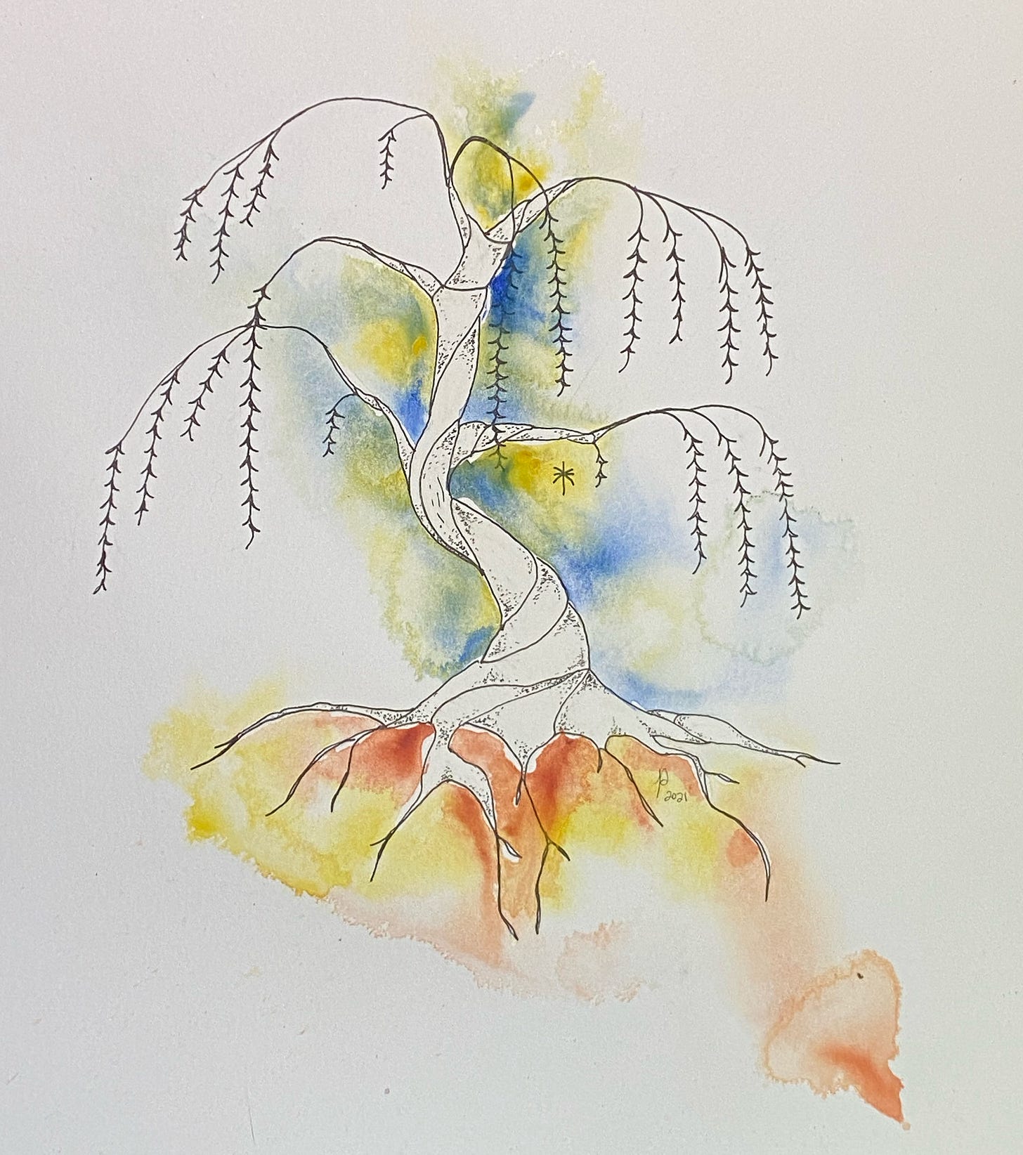 tree with watercolor. (c) Julia Skinner 2021