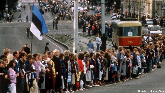 People form a human chain in Tallin on August 23, 1989 (picture-alliance/dpa)