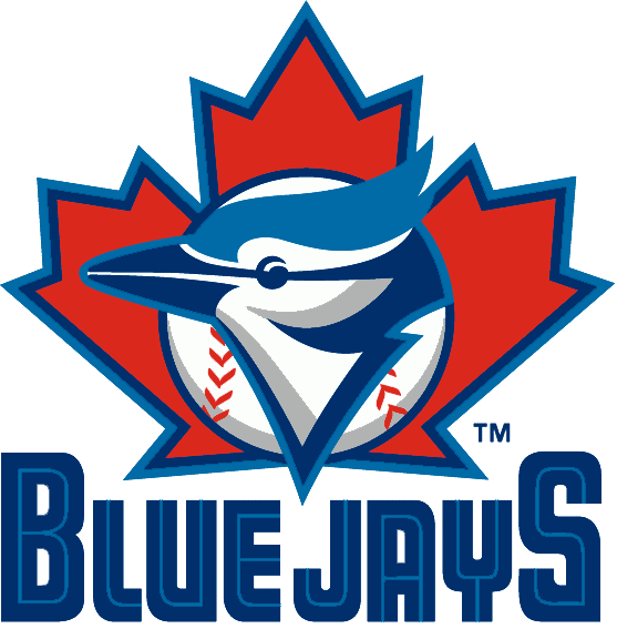The Blue Jays 1998 logo with a large maple leaf as the back drop to a revised team logo
