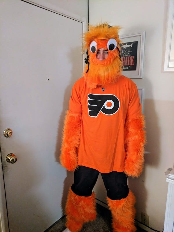 Here’s Gritty, the hugely famous official team mascot of the Philadelphia Flyers. When not rooting his team to victory, Gritty masquerades as Jim — Math guru, soccer player, Highlighter VIP member, and all-around great guy. You can be like Jim! hltr.co/membership