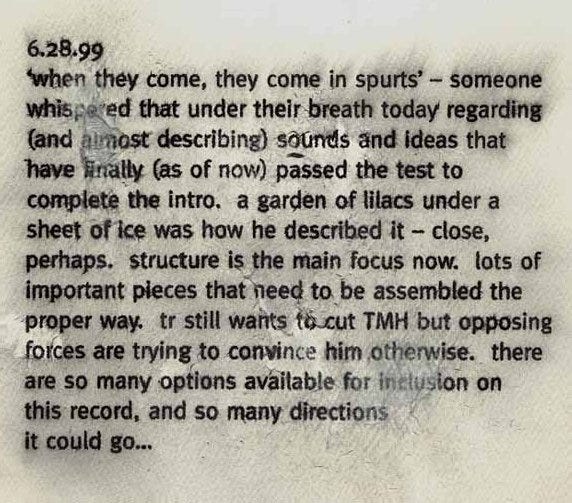 Journal entry from The Fragile sessions in 1999 published on nin.com detailing the construction of "10 Miles High."