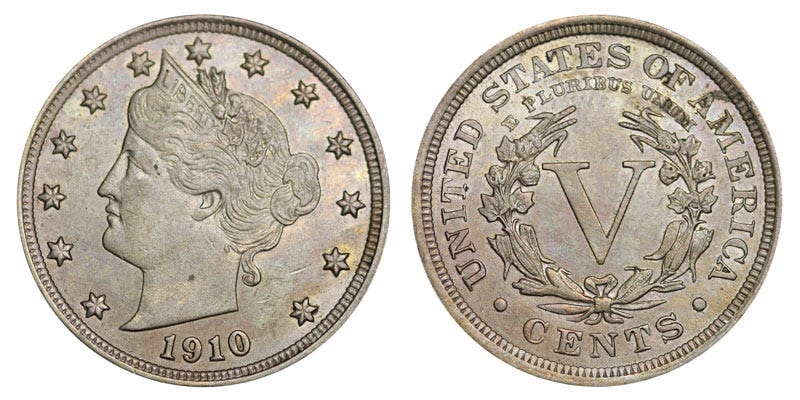 1910 Liberty Head "V" Nickel Coin Value Prices, Photos & Info