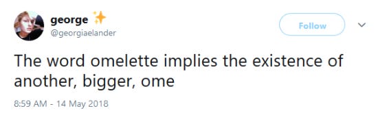 Screenshot of a tweet about omlettes