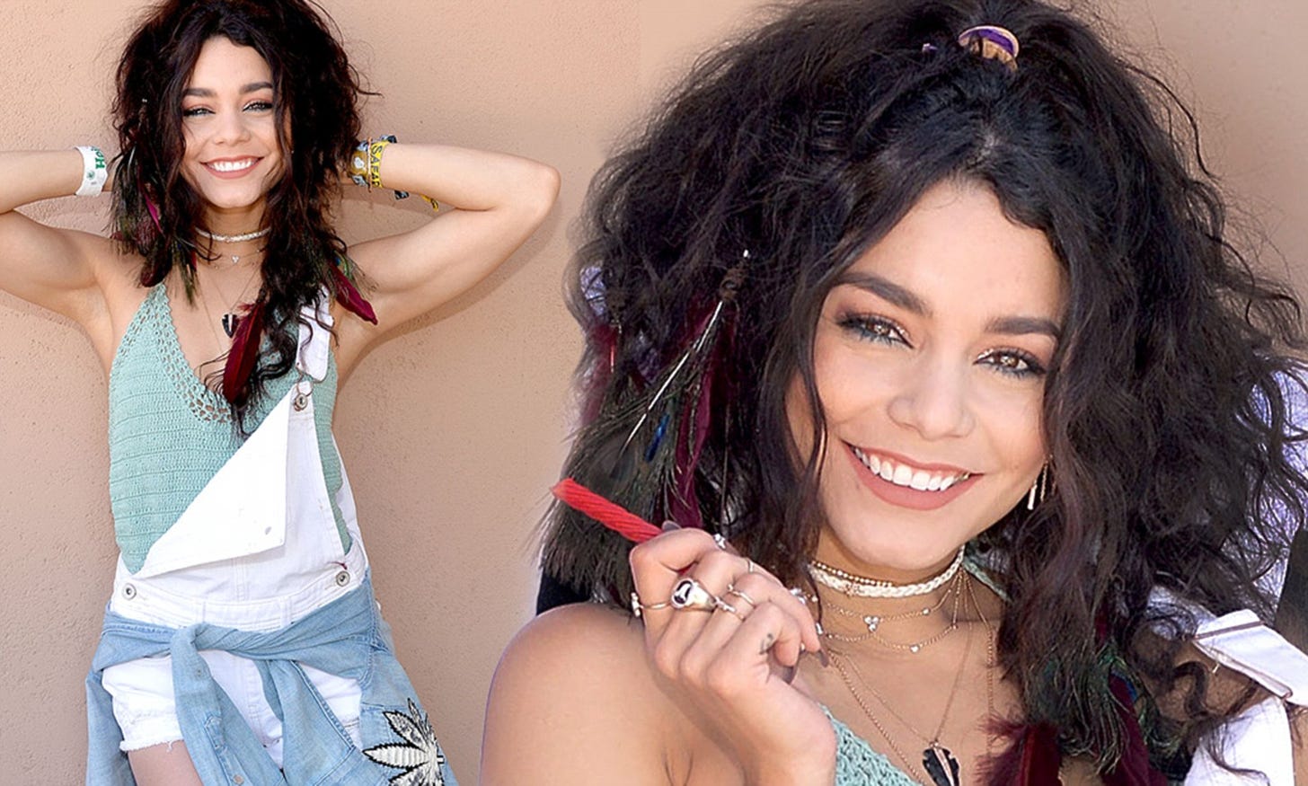 Vanessa Hudgens mixes braids with curls and even feathers at Coachella |  Daily Mail Online