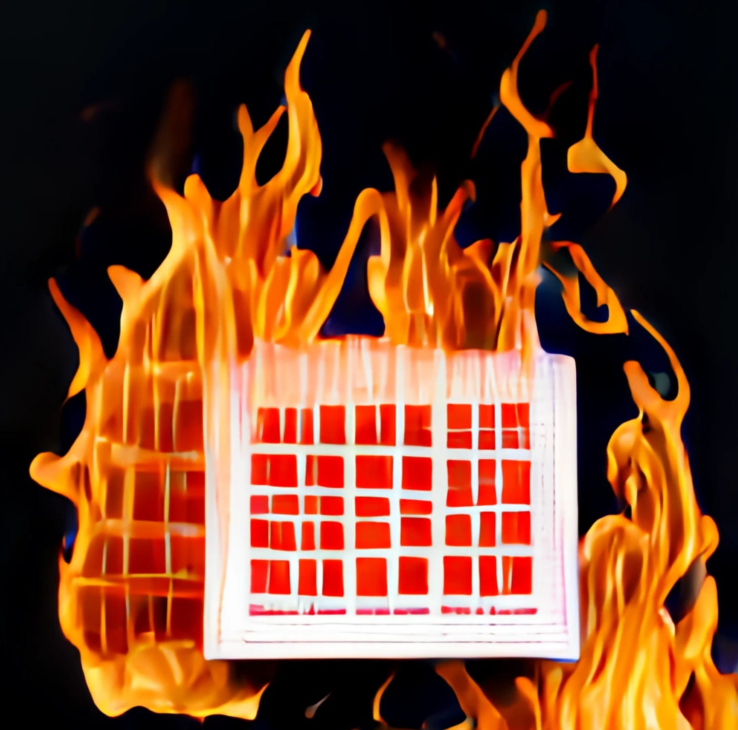 A calendar, on fire. DYSWIDT? Image: Craiyon.