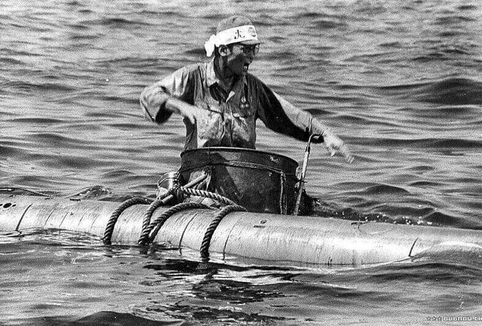 A Japanese soldier practices guiding a Kaiten suicide torpedo, 1945 - 9GAG