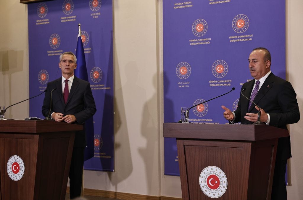 Stoltenberg and Çavuşoğlu during their joint press conference on Thursday (Ozan Guzelce/dia images via Getty Images)