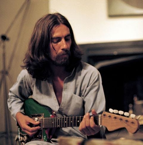 George Harrison Guitar Long hair Beard | Beatles george, George harrison,  The beatles