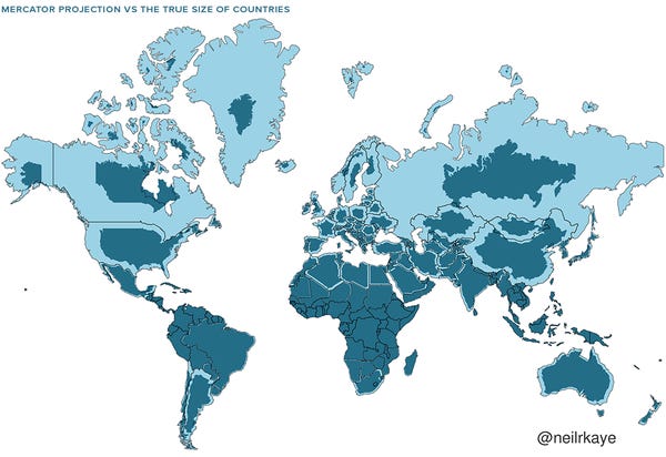 Розміри країн з урахуванням деформації через проекцію Меркатора