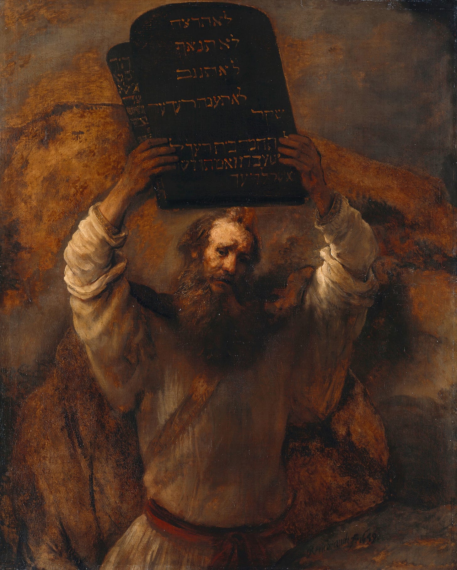 Moses Smashing the Tablets of the Law (1659) by Rembrandt van Rijn