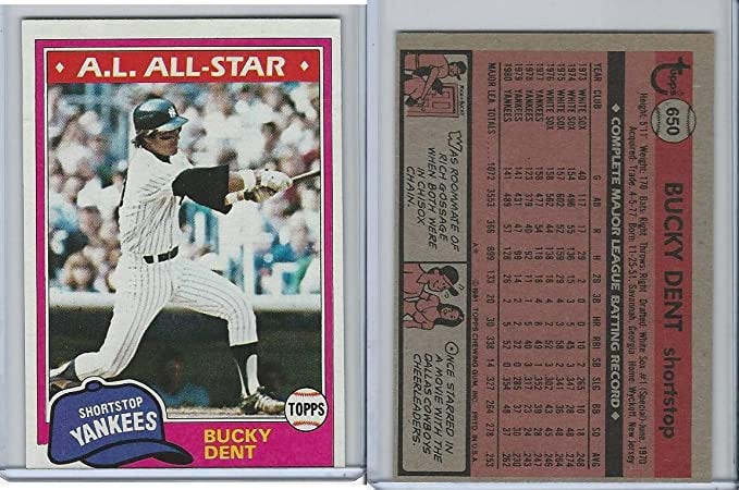 1981 Topps Baseball, 650 Bucky Dent, Yankees at Amazon's Entertainment  Collectibles Store