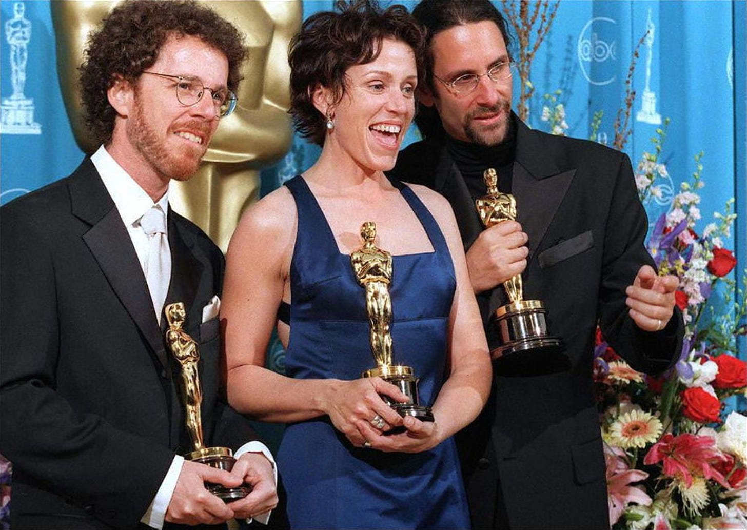 At the 69th Academy Awards - March 24, 1997. L to R: Ethan Coen, Frances  McDormand, Joel Coen. McDormand won Bes… | Best actress, Classic hollywood,  Film director