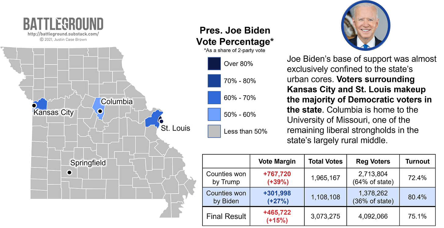 Missouri Voting Map, BIden 2020