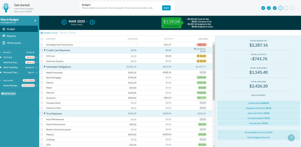 Picture of YNAB dashboard