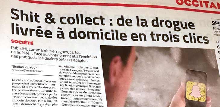 Photo of a French newspaper article with the headline: "Shit & Collect".