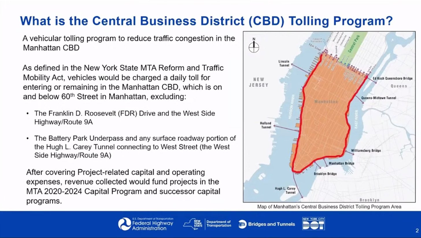 The first slide of the MTA’s congestion pricing presentation on Aug. 31, 2022.