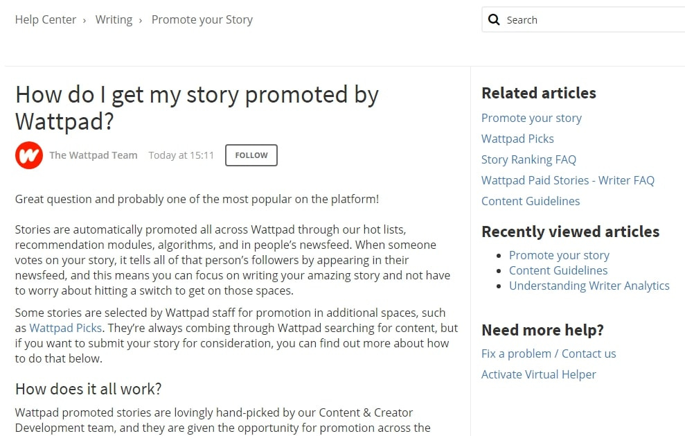 A description of how writers can promote their stories on Wattpad
