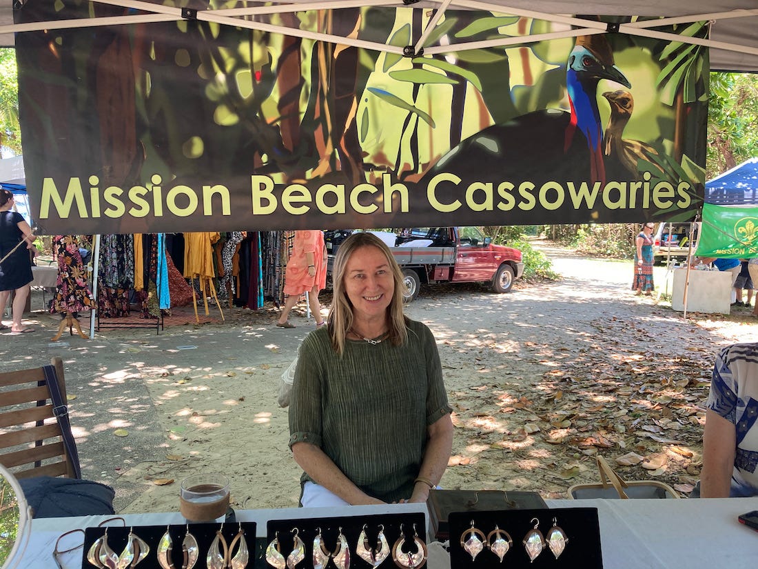 Conservationist Liz Gallie at her stall at the Mission Beach markets