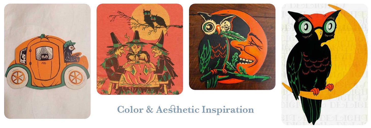 color and aesthetic inspiration for illustrated halloween bird stickers