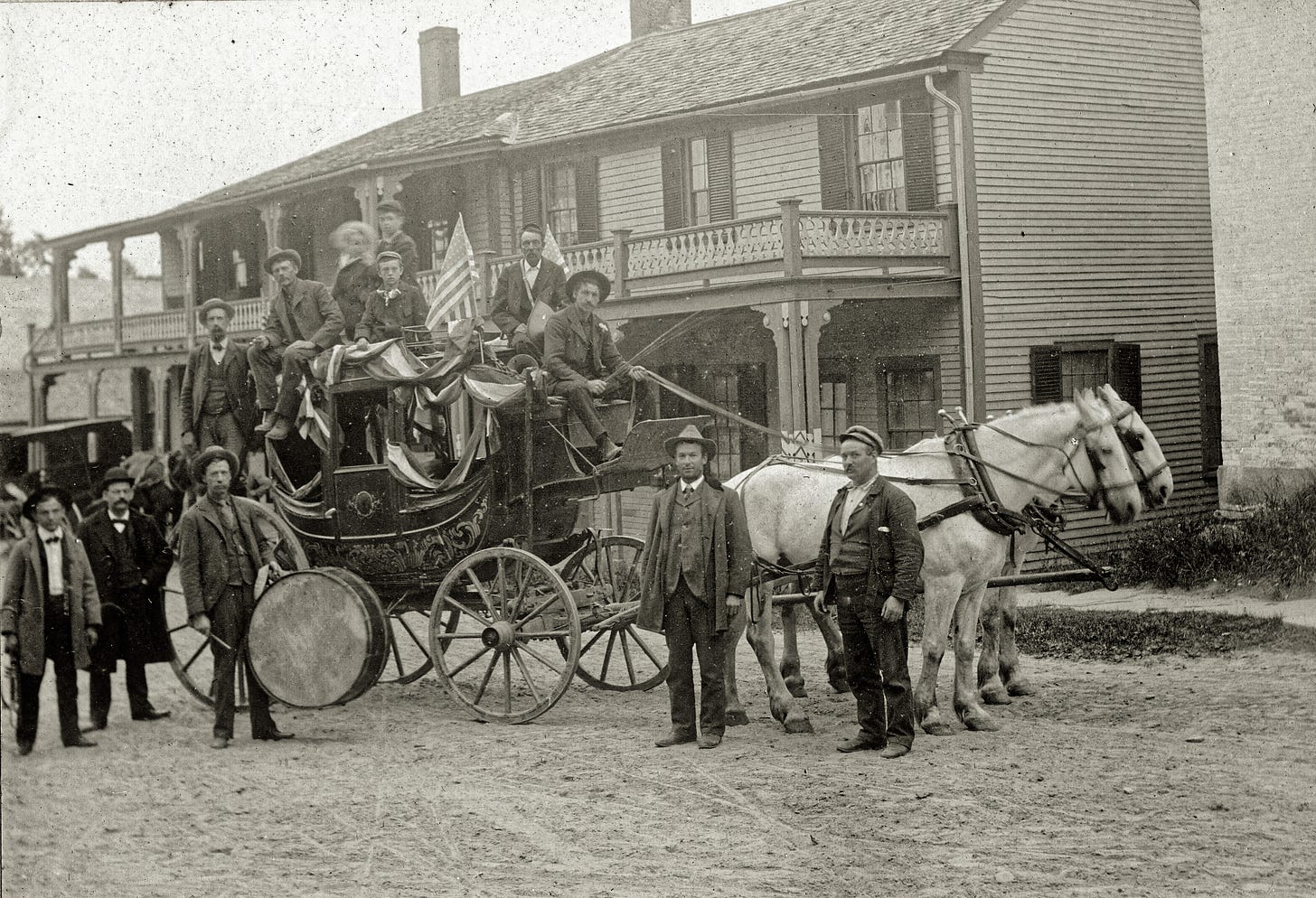 Stagecoach with group of men and boys