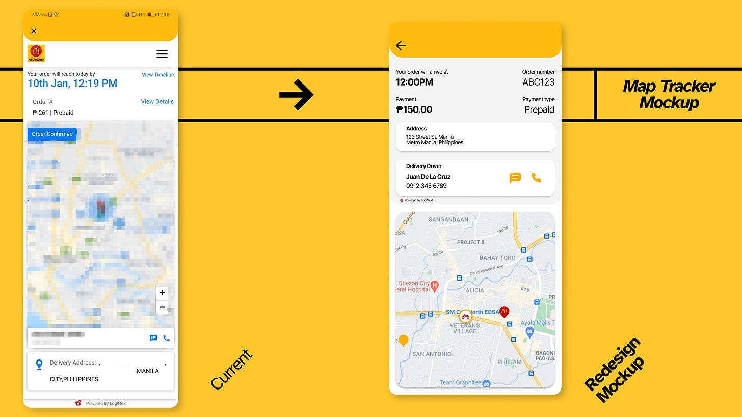 The current map order tracker (left) is paired with my mockup (right) of a possible redesign for better integration