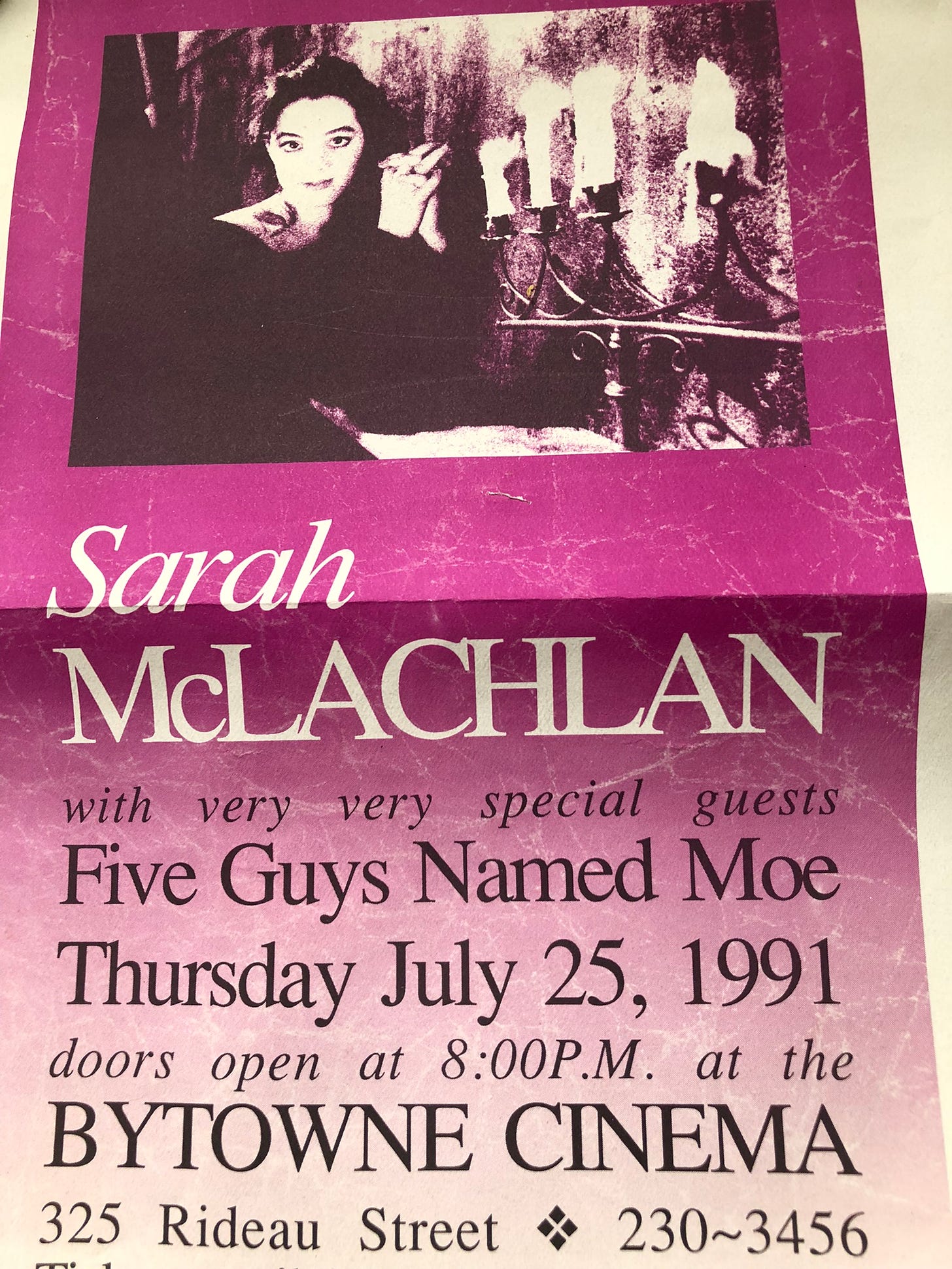 poster for Sarah McLachlan concert, July 25, 1991