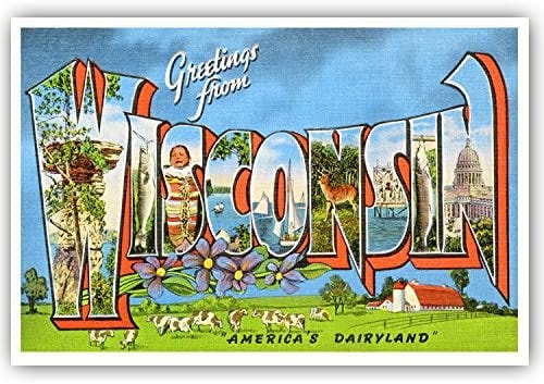 Amazon.com : GREETINGS FROM WISCONSIN vintage reprint postcard set of 20  identical postcards. Large letter US state name post card pack (ca.  1930's-1940's). Made in USA. : Office Products