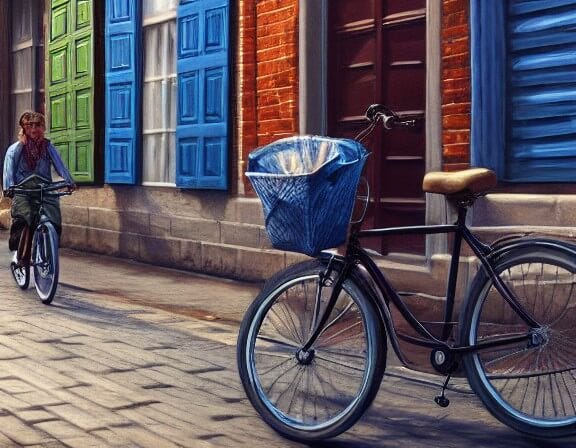 Bicycle on a street corner, very realistic - AI image generated from an AI text prompt
