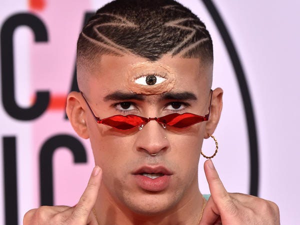 Bad Bunny, photographed at the 2018 American Music Awards at Microsoft Theater on Oct. 09, 2018 in Los Angeles.